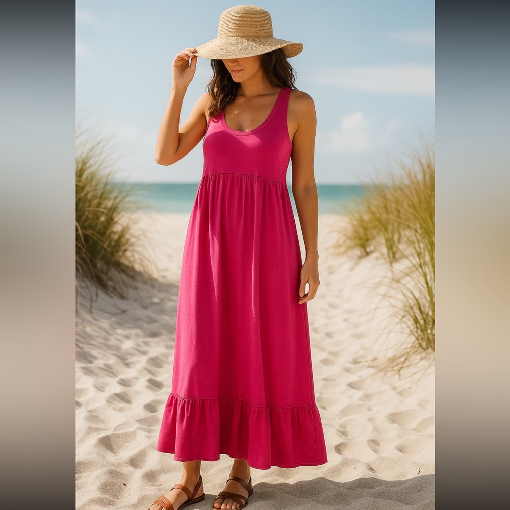 Capelli New York Pink Racerback Maxi Dress with Ruffle Hem Women’s Size L